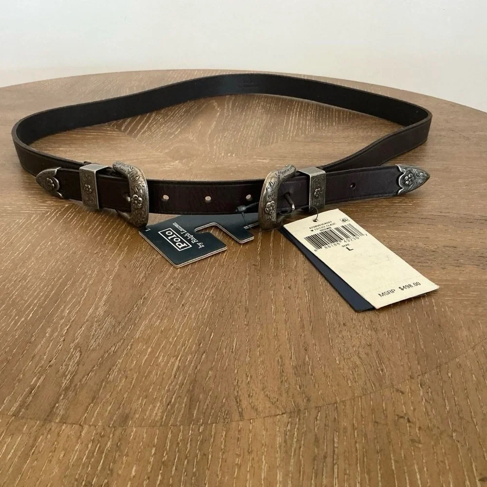 Polo Ralph Lauren Western Leather Double-Cachetta Buckle Belt